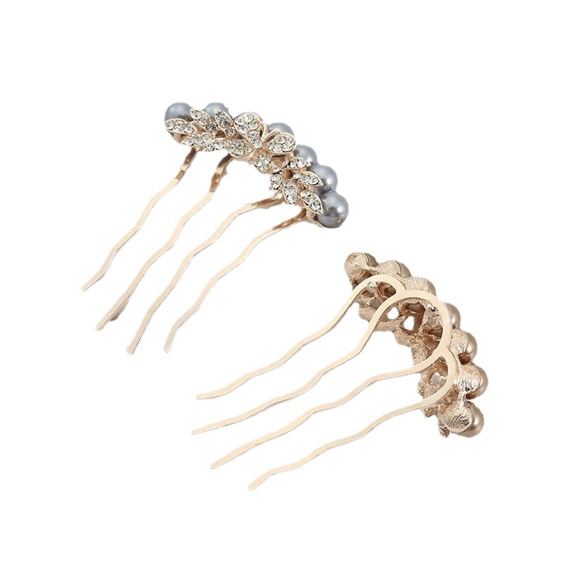 Nuevo estilo coreano de cuatro dientes peine del pelo de la perla elegante horquilla de la boda moderno estilo antiguo Tenedor de pelo madre boda banquete updo tocado de pelo