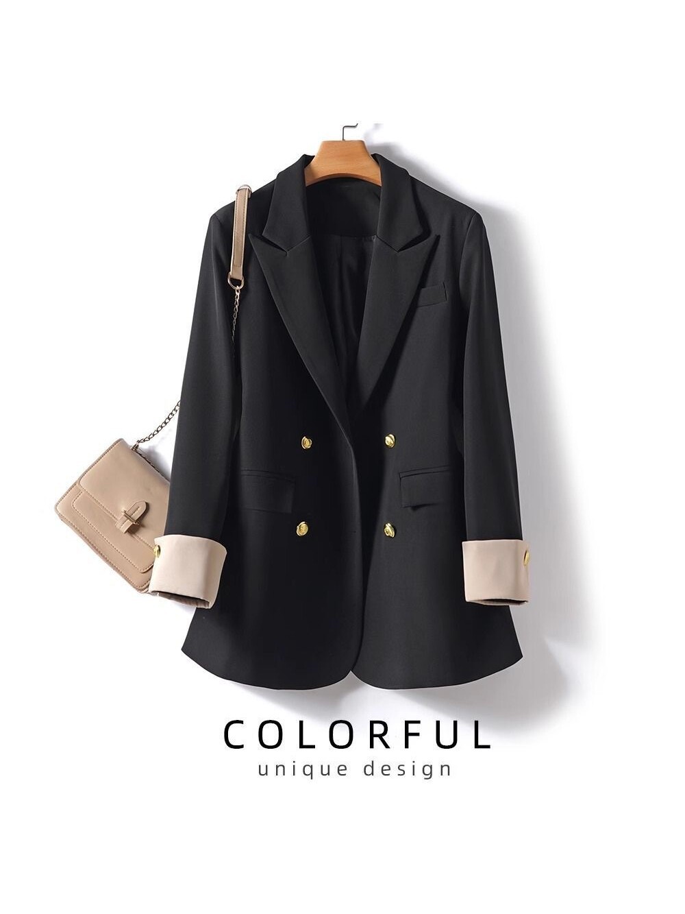 2026 Cross-Border Plus-Size Women's Black Blazer, Korean Style, Loose Fit, Elegant and Luxurious Feel, Turn-Down Sleeve Blazer