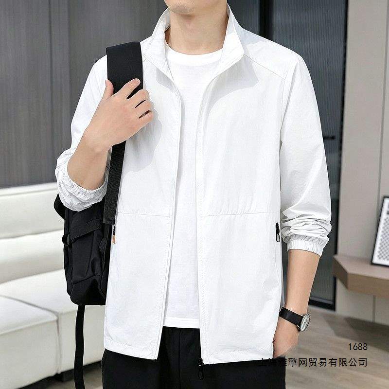 Lightweight and breathable men's sun protection jacket for summer, youth, stand-up collar, student, fishing, solid color, simple, casual, breathable jacket