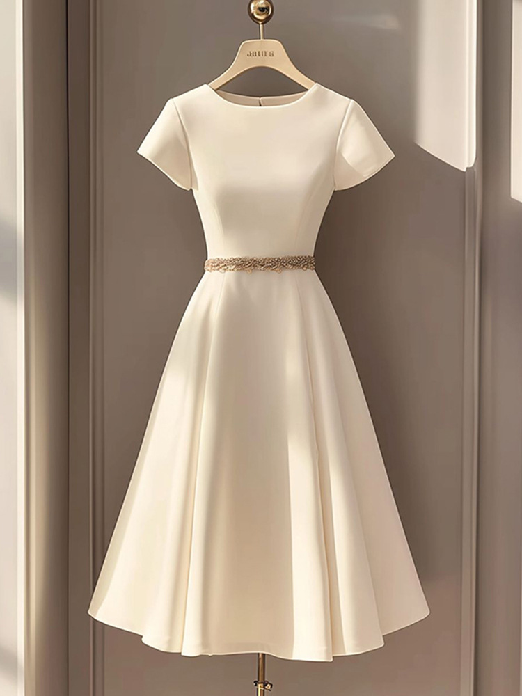 High-end exquisito café francés temperamento super bonito vestido blanco formal 2024 nuevo verano femenino image 5