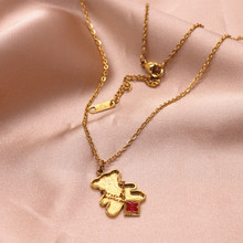 现货中古凹槽贴皮小熊钛钢项链 男女情侣小熊百搭毛衣卫衣链吊坠