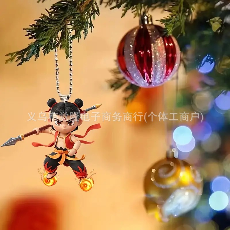 2D plano transfronterizo explosión colgante de árbol de Navidad estilo chino decoración de dibujos animados bolsas de decoración de espejos retrovisores