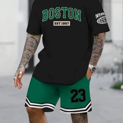 American Cross-border 2025 nueva tendencia de moda casual de manga corta cuello redondo camiseta pantalones cortos traje ME5 MA04