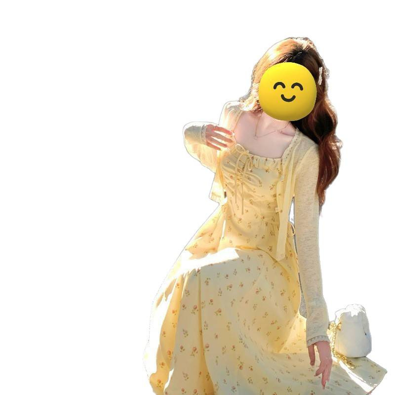 2025夏季新款法式黄色气质吊带连衣裙女夏日绝美小个子收腰长裙潮|undefined