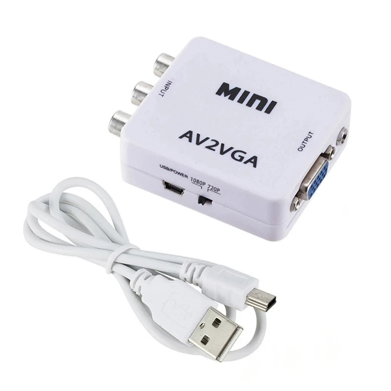 AVI к VGA маленький белый бокс-преобразователь mini AVGA CVBS в VGA адаптер