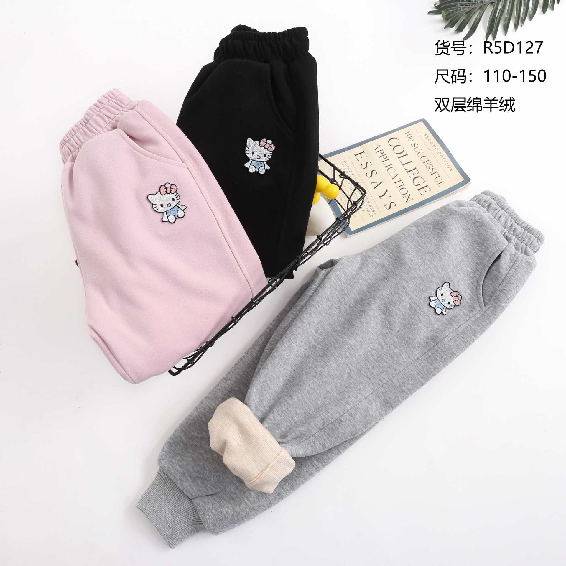 2025冬季儿童棉裤女孩中小童卡通小猫双层绵羊绒一条过冬保暖裤