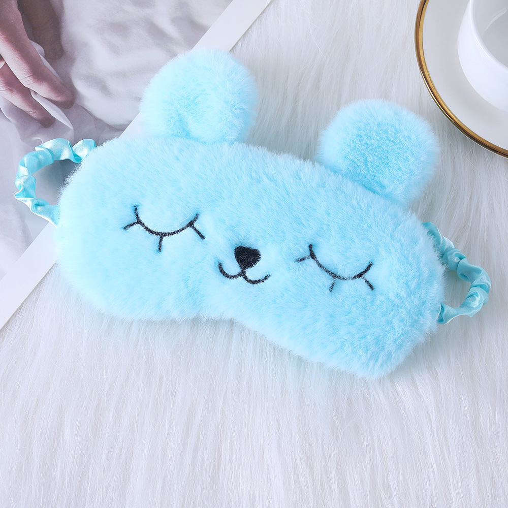 Máscara de ojo de felpa bordada de piel de conejo lindo transfronterizo sombreado protección de los ojos del sueño máscara de ojo lindo del oído del unicornio en stock