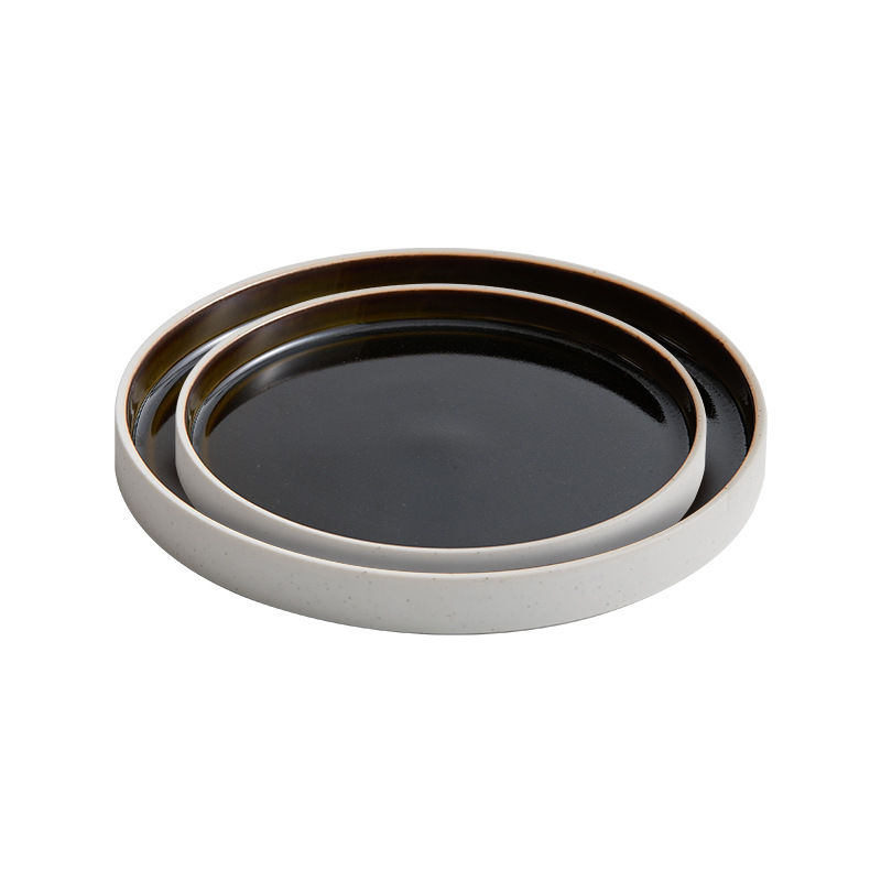 Conjunto de platos retro redondos japoneses, platos de comida occidental de lujo nórdico, plato de carne de cerámica, plato de pasta simple