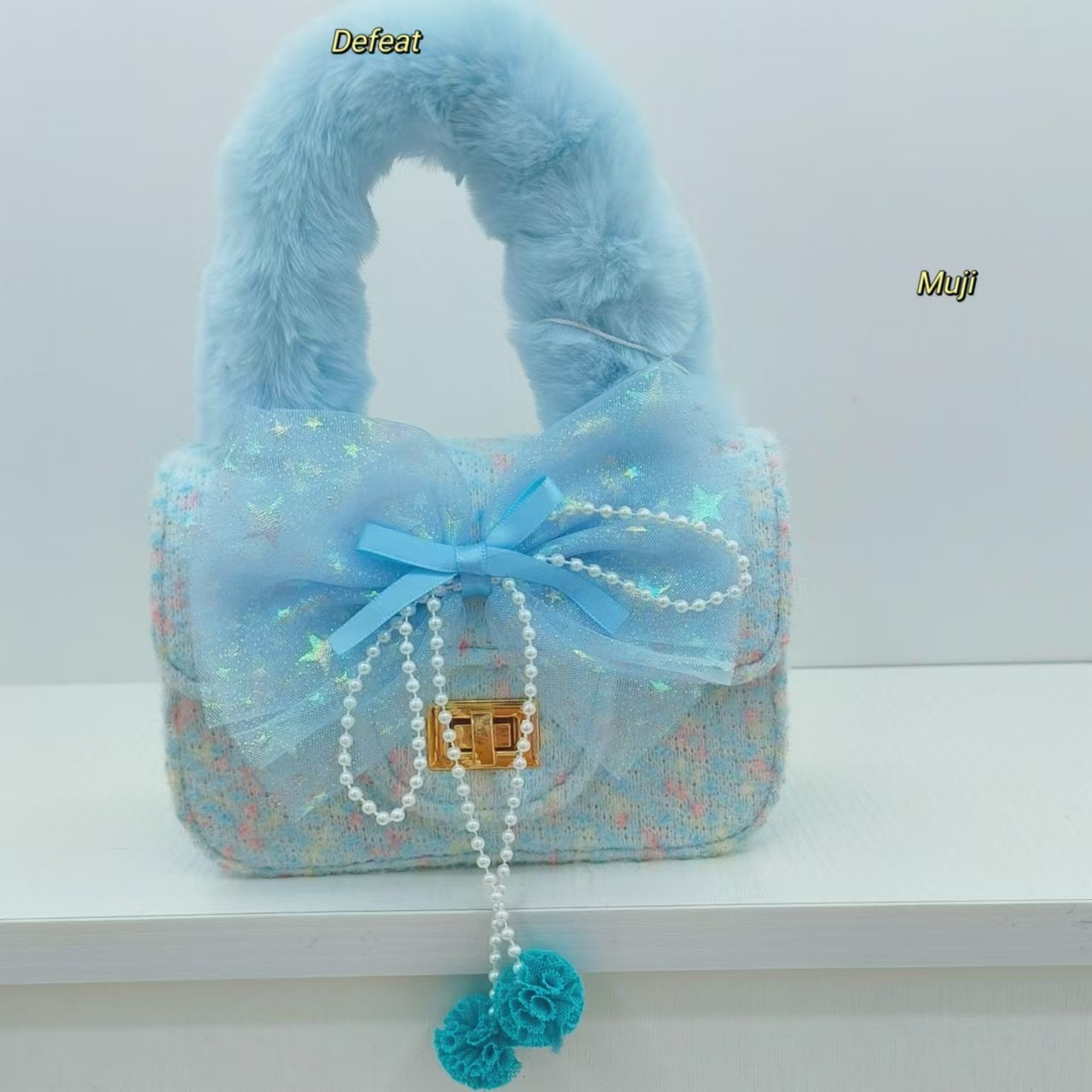 Bolso de peluche de arco bolso de perla bolso de moda bolso de hombro bolso de cinturón bolso de cambio accesorios de niña