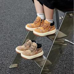 真皮儿童鞋子2025秋季新款女童马丁靴丑萌大黄靴短靴男童高帮皮靴