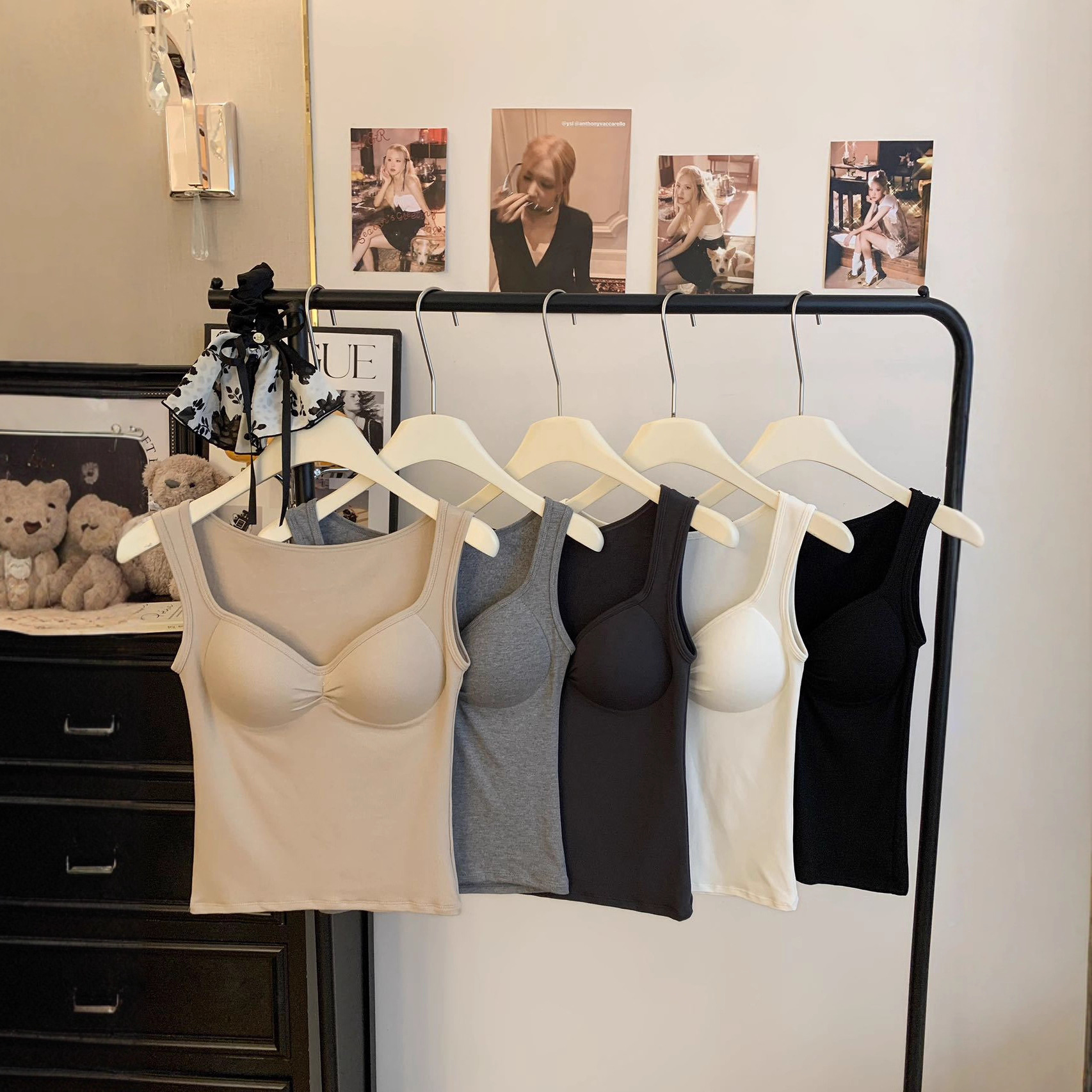 秋冬磨毛褶皱吊带背心人棉一体杯透气舒服宽肩带裹胸磨毛保暖背心