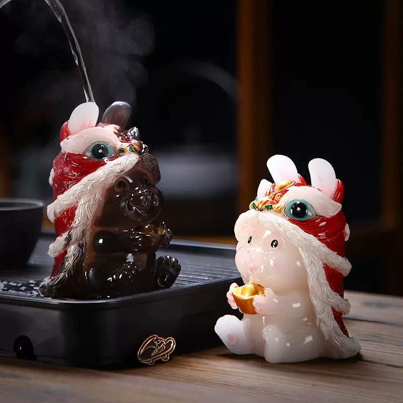 遇水变色兔子茶宠摆件精品可养生肖醒狮茶盘茶台饰品茶具茶桌配件