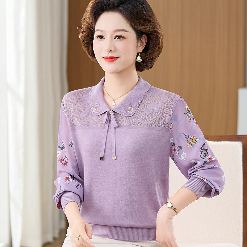 中年新款妈妈中老年衬衫秋装t恤上衣服长袖有领女士春秋装洋气质|undefined