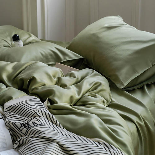 Laser 60-Thread Lyocell Tencel Four-Piece Set Summer Cool Feeling Duvet Cover Bed Sheet Silk Smooth Naked Sleep Color Matching Bedding 
