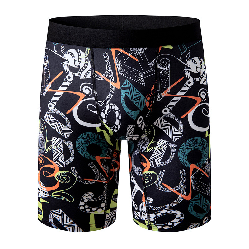 Cross-Border Men's Underwear, Extended Anti-Curling Printed Graffiti Boxer Briefs, Sports Cycling Men's Anti-Wear Leg Trendy Brand