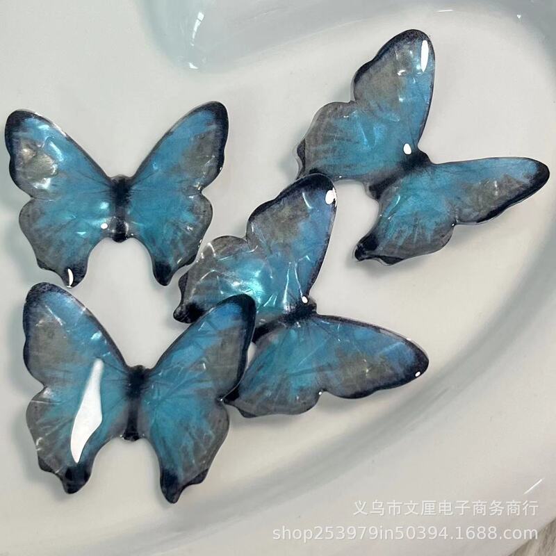 2023 New imitation shell texture acetic acid three-dimensional round wings blue flash butterfly high luxury design materials wholesale spot high