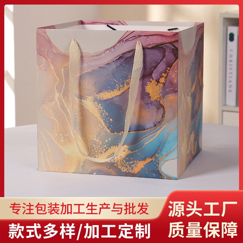 精美大理石方形购物袋购物包装袋简约纯色服饰包装纸礼品