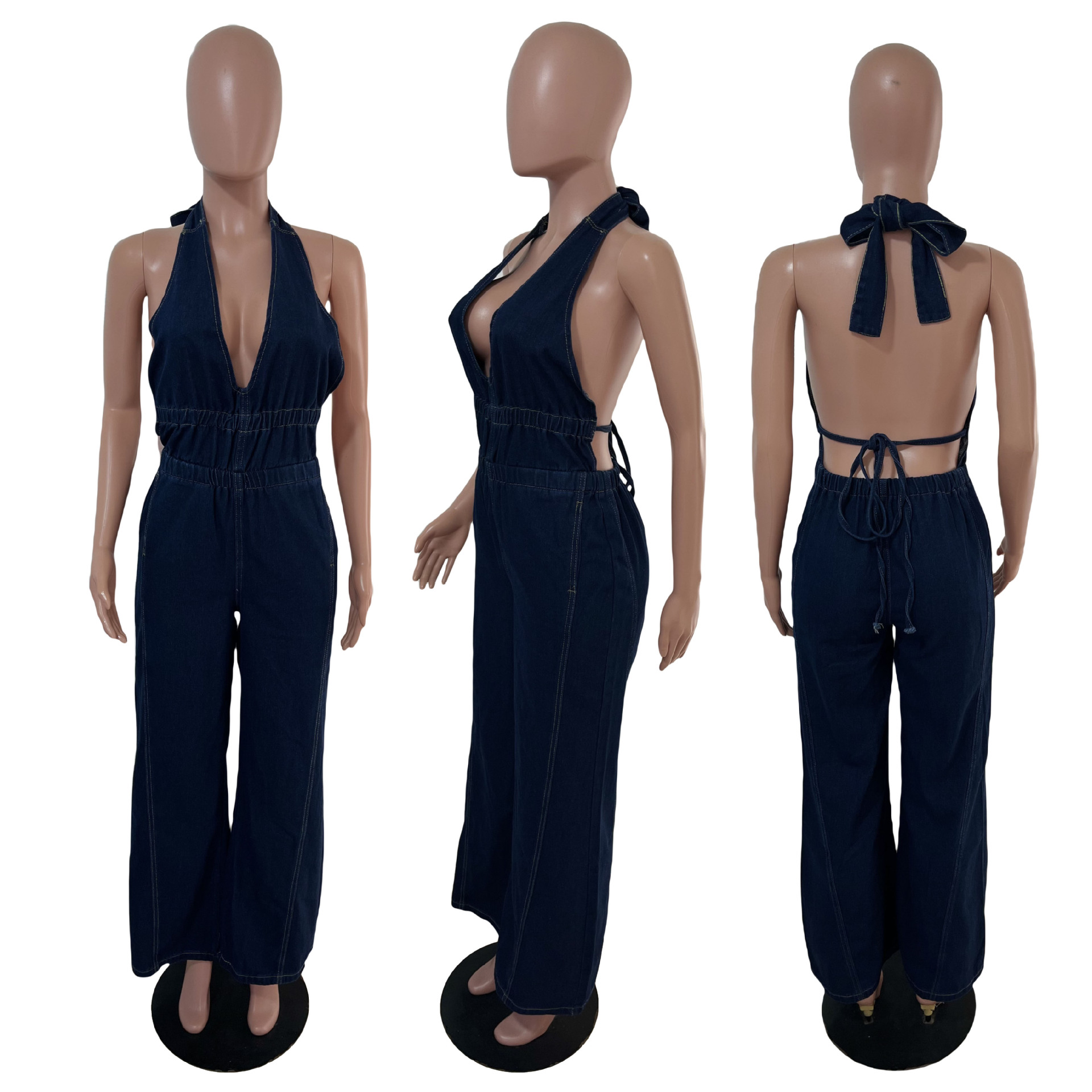 Slim Waist Washed Denim Jumpsuit Sleeveless Overall For Women American Style Straight Loose Fit_ecoleips.com