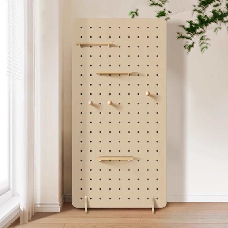 Solid Wood Perforated Board Screen Partition Living Room Display Stand Vertical Floor-Standing Folding Removable Exhibition Company