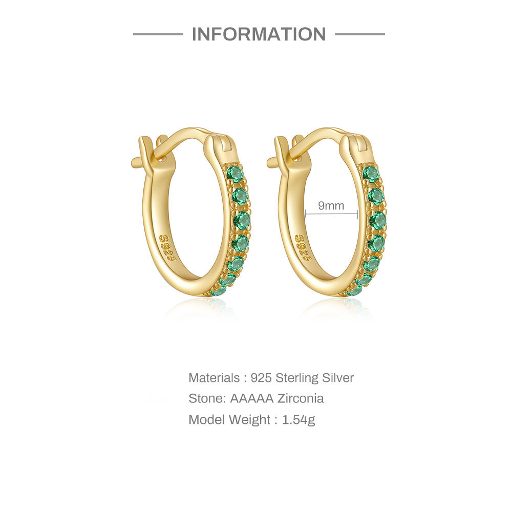 7g Weight 1 Pair 925 Sterling Silver Zircon Round Hoop Earrings