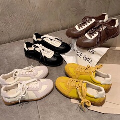 真皮版德训鞋女2025新款系带休闲运动厚底内增高复古阿甘小白鞋