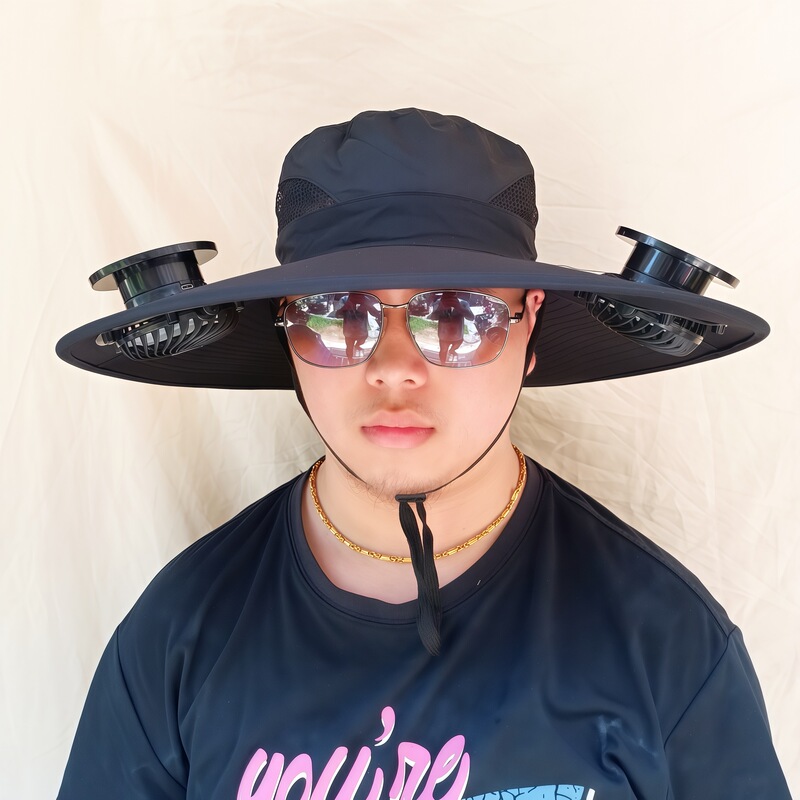 ソーラーファン付き帽子、一体型釣り帽子、男性用アウトドア登山帽子、ファン付き帽子、600mAh、スチールリング付き|undefined
