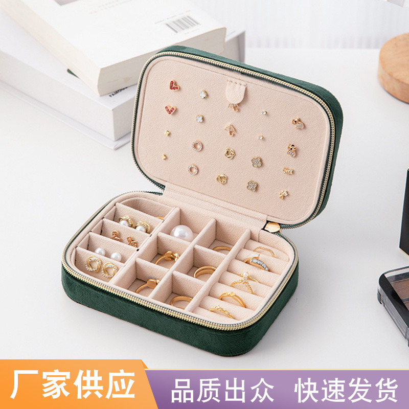 Caja de joyería portátil anillo de aretes de terciopelo caja de almacenamiento creativo ins multi-funcional pequeña caja de joyería al por mayor