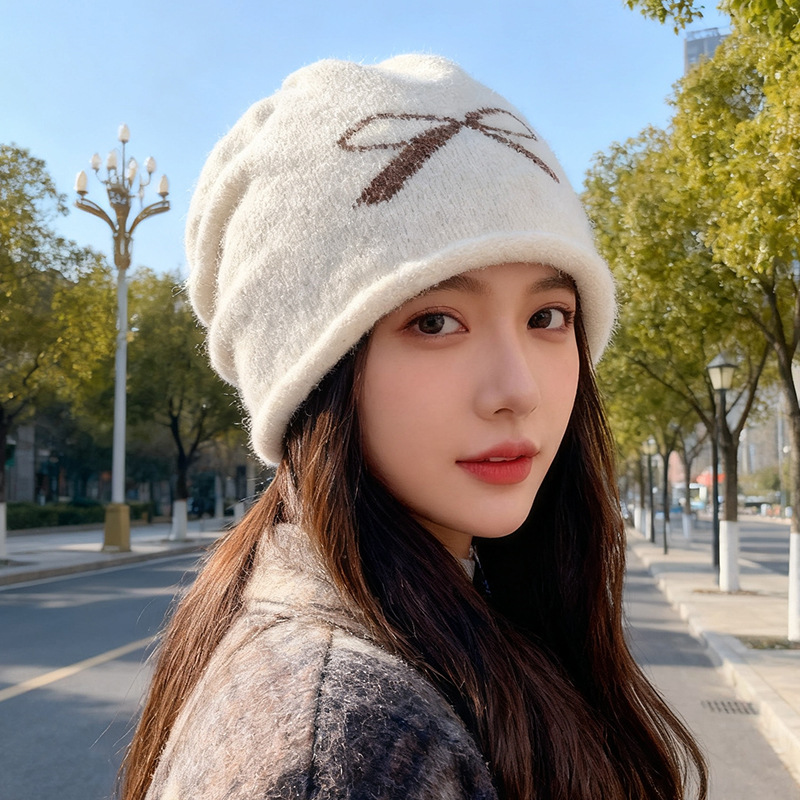 秋冬日系复古帽子女蝴蝶结包头帽大头围显脸小堆堆帽针织保暖冷帽|undefined