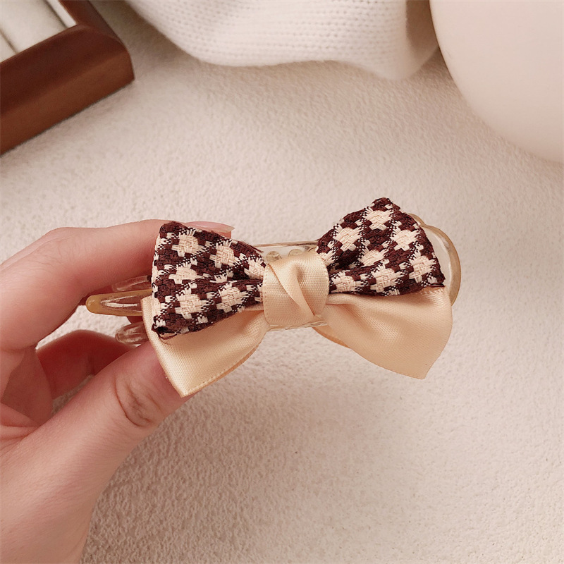 Tela moda retro plaid lazo pinza mujer alta cola de caballo pinza para el cabello en la parte posterior de la cabeza pinza de tiburón accesorios para el cabello