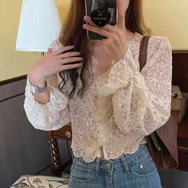法式蕾丝开衫百搭内搭打底大码女装秋季防晒衬衣独美上衣小衫
