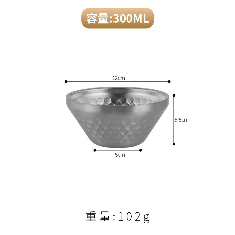 韓国 304 ステンレス鋼の笠ボウル二層槌目サラダボウル V 字型ライスボウルデザート鍋レストランかき氷ボウル|undefined