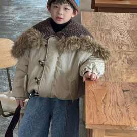 儿童棉服冬季新款男童连帽大毛领加厚派克服小男孩保暖棉衣外套潮