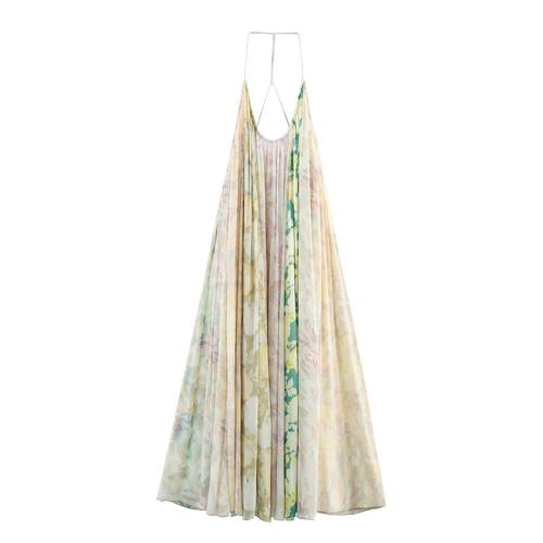 Patchwork Cross European and American Style Cross-border Dress Halter Strap Summer Foreign Trade Women's Backless Printed