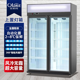 冰柜商用上置灯箱超市大容量立式展示柜双门无霜冷柜饮料柜水吧-阿里巴巴