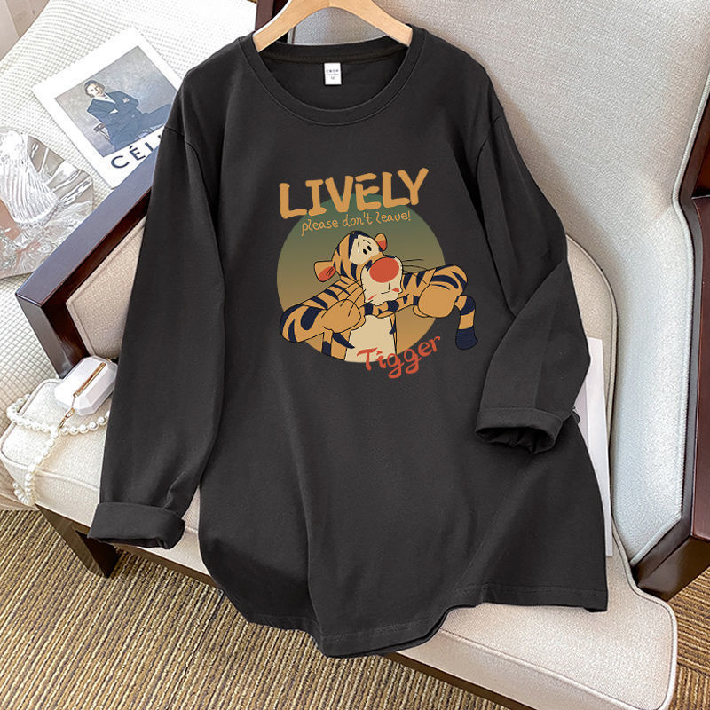 純綿長袖tシャツ女性秋新作韓国版ins潮オリジナルデザイン感プリント超美しいシャツ上着|undefined