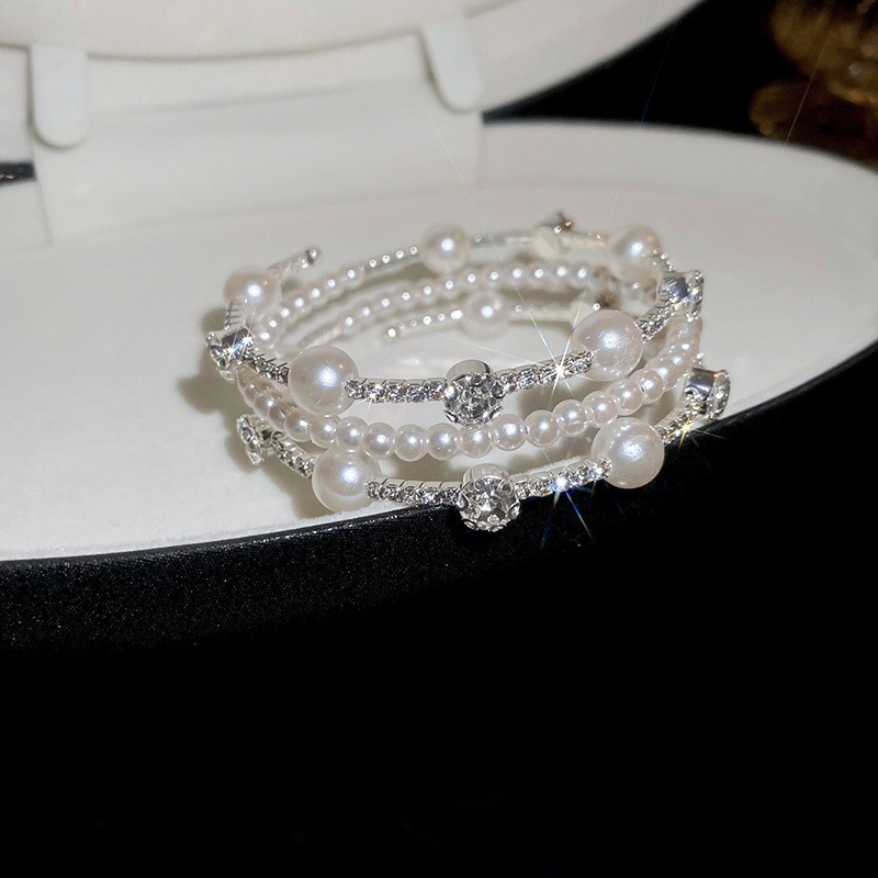 Pulsera elástica de diamantes de múltiples capas con perla artificial ins pulsera de moda exquisita pulsera de alta gama hermosa transfronteriza