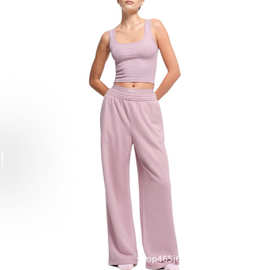 Skims卡戴珊秋冬新款双腰休闲阔腿长裤女士高腰显瘦加绒直筒裤子