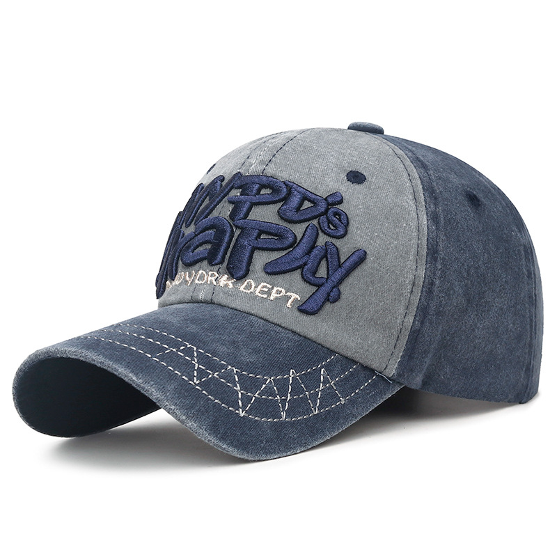 Nuevo estilo coreano lavado tridimensional bordado carta gorra de béisbol hombres y mujeres jóvenes angustiado sol sombrero transfronterizo en stock