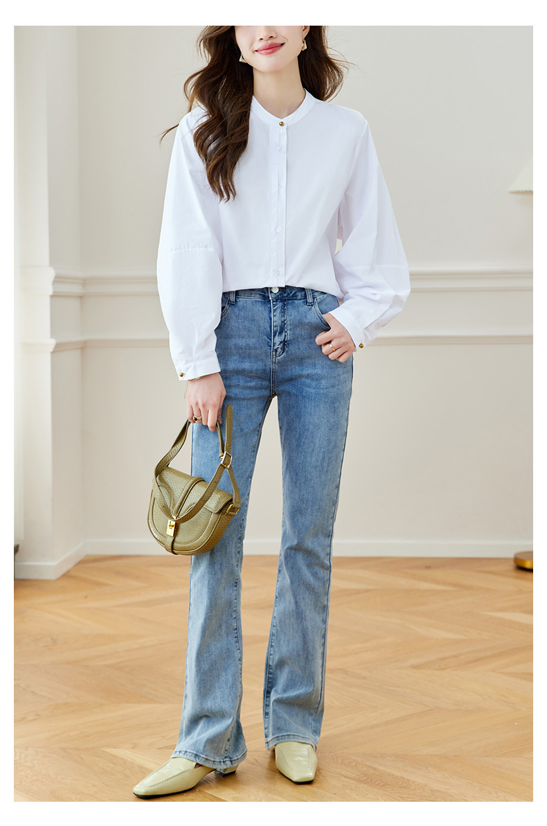 K Blue Striped Shirt, Women's Long Sleeved New Round Neck Top, Fashionable And Versatile, Loose And Slimming Shirt_ecoleips.com