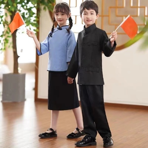 Children's Republican Era Style Performance Clothes Student Suit Zhongshan Suit for Boys and Girls Recitation and Chorus Clothing Performance May Fourth Youth Suit