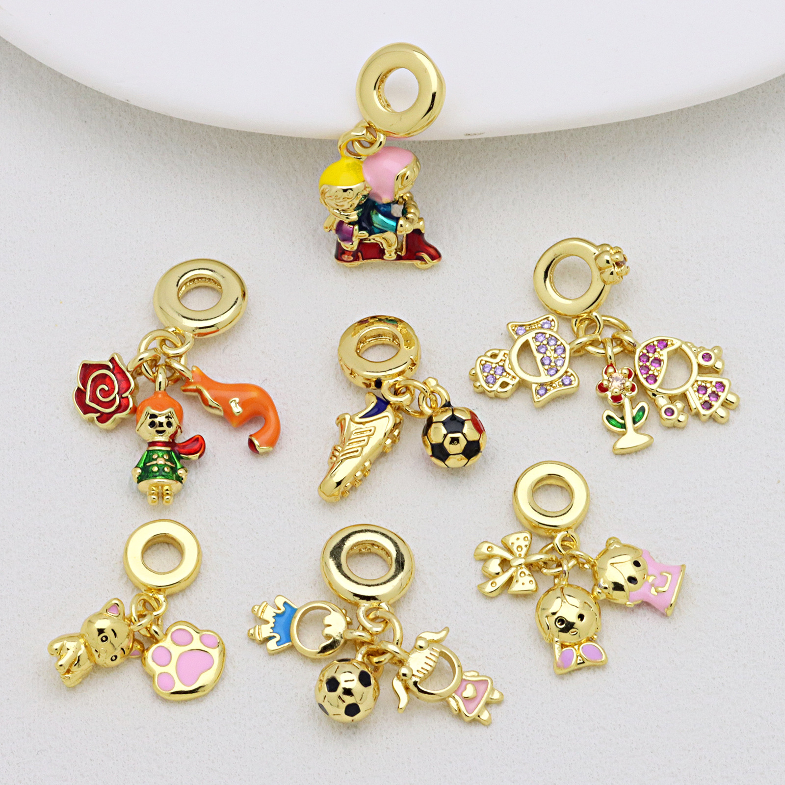Cross-Border Amazon Temu Pandora Bracelet Pendant Colorful Oil Drop Boy Girl Motorcycle Lucky Cat Football