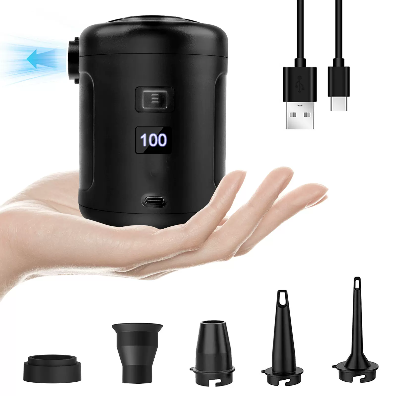 25年新款高容量高压强值户外露营充气泵，带屏显