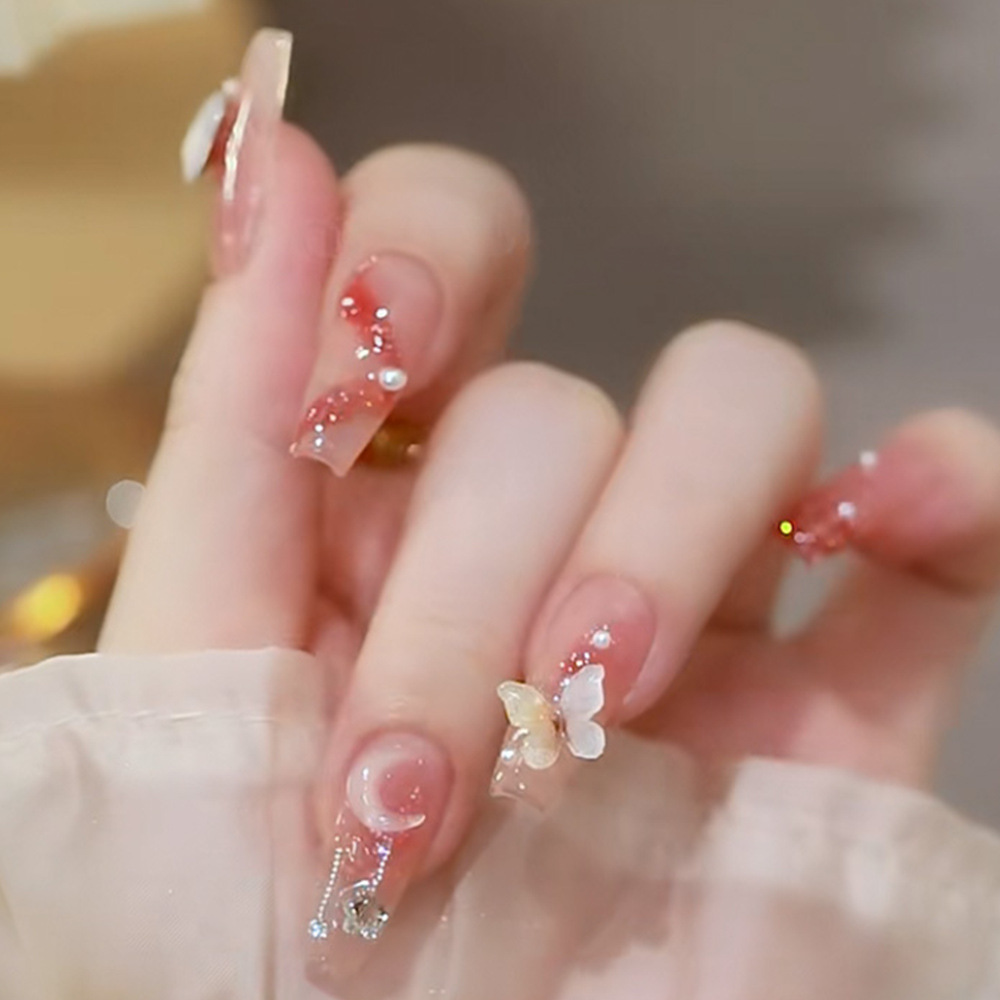 Tiktok mejor vendido diamante pieza de uñas arte de uñas parche de uñas falso avanzado desgaste hecho a mano de uñas producto terminado largo al por mayor