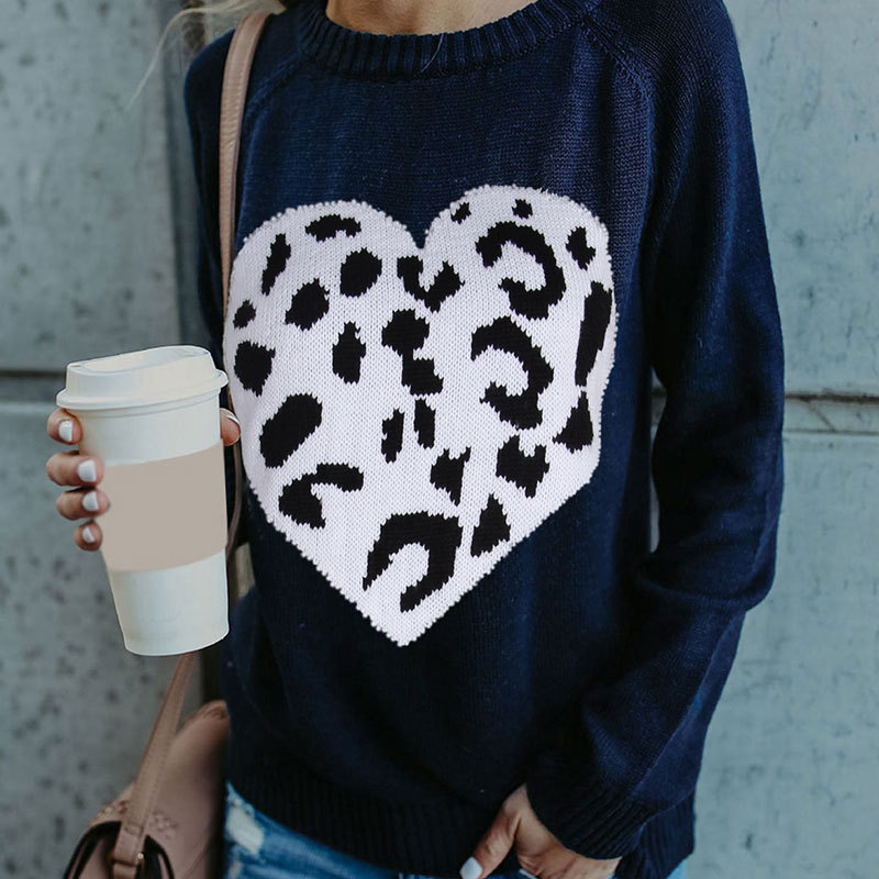 Round Neck Leopard Love Pullover Sweater NSPZN105159