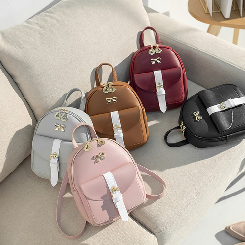 Mini backpack backpack Simple all-matching women's bag bow schoolbag Foreign trade classic small backpack
