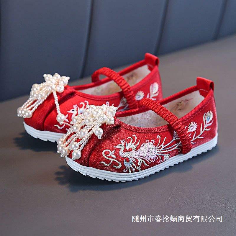 新款汉服儿童绣花鞋女童复古民族风配马面裙古风鞋老北京手工鞋子