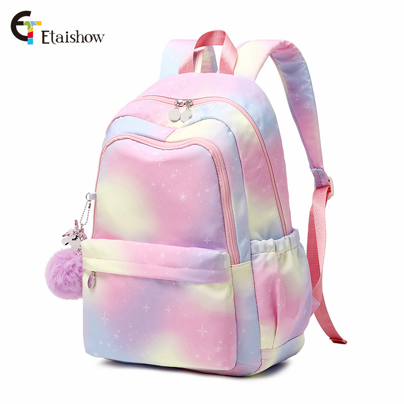 Mochila arcoíris de color degradado impermeable, ligera, gran capacidad, estilo escolar transfronterizo
