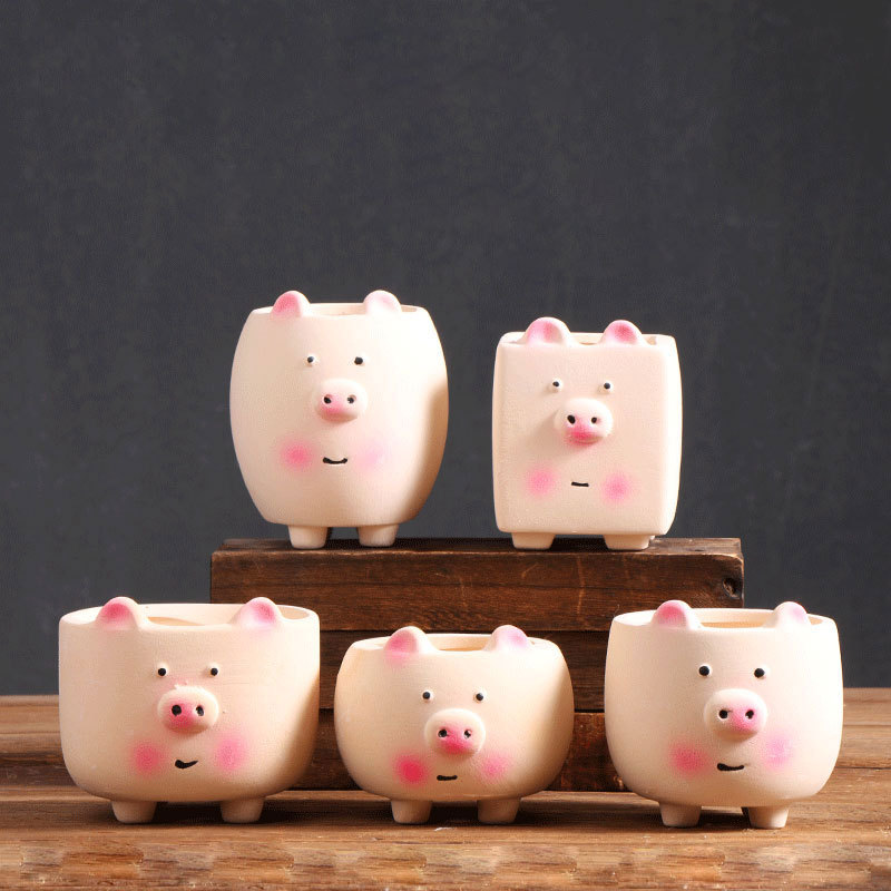 Cerdo lindo suculenta maceta cerámica de gres transpirable carne de dibujos animados planta olla especial fábrica directa al por mayor