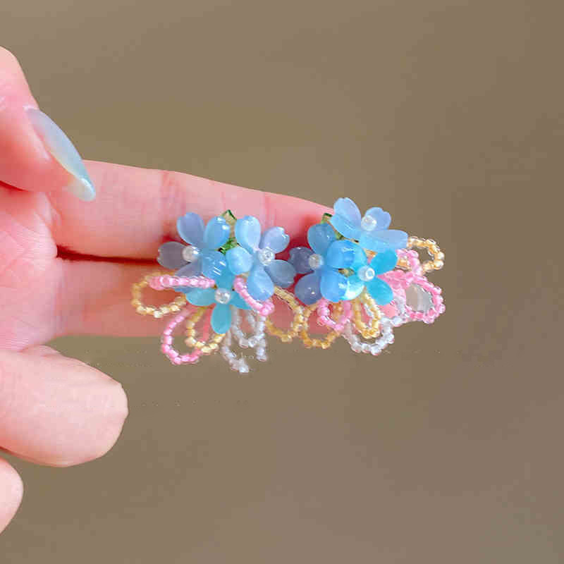 Aguja de plata flor rosa borla estilo vacaciones pendientes verano dulces y exquisitos pendientes pequeños pendientes de diseño fresco mujeres