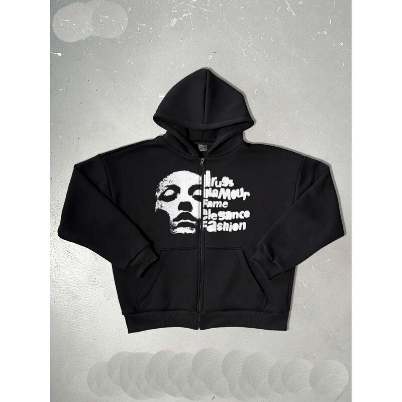 European and American New Retro Trendy Pullover Zip-Up Printed Y2K Hoodie Loose Sweatshirt Jacket Street Style Versatile European and American New Retro Trendy Pullover Zip-Up Printed Y2K Hoodie Loose Sweatshirt Jacket Street Style Versatile